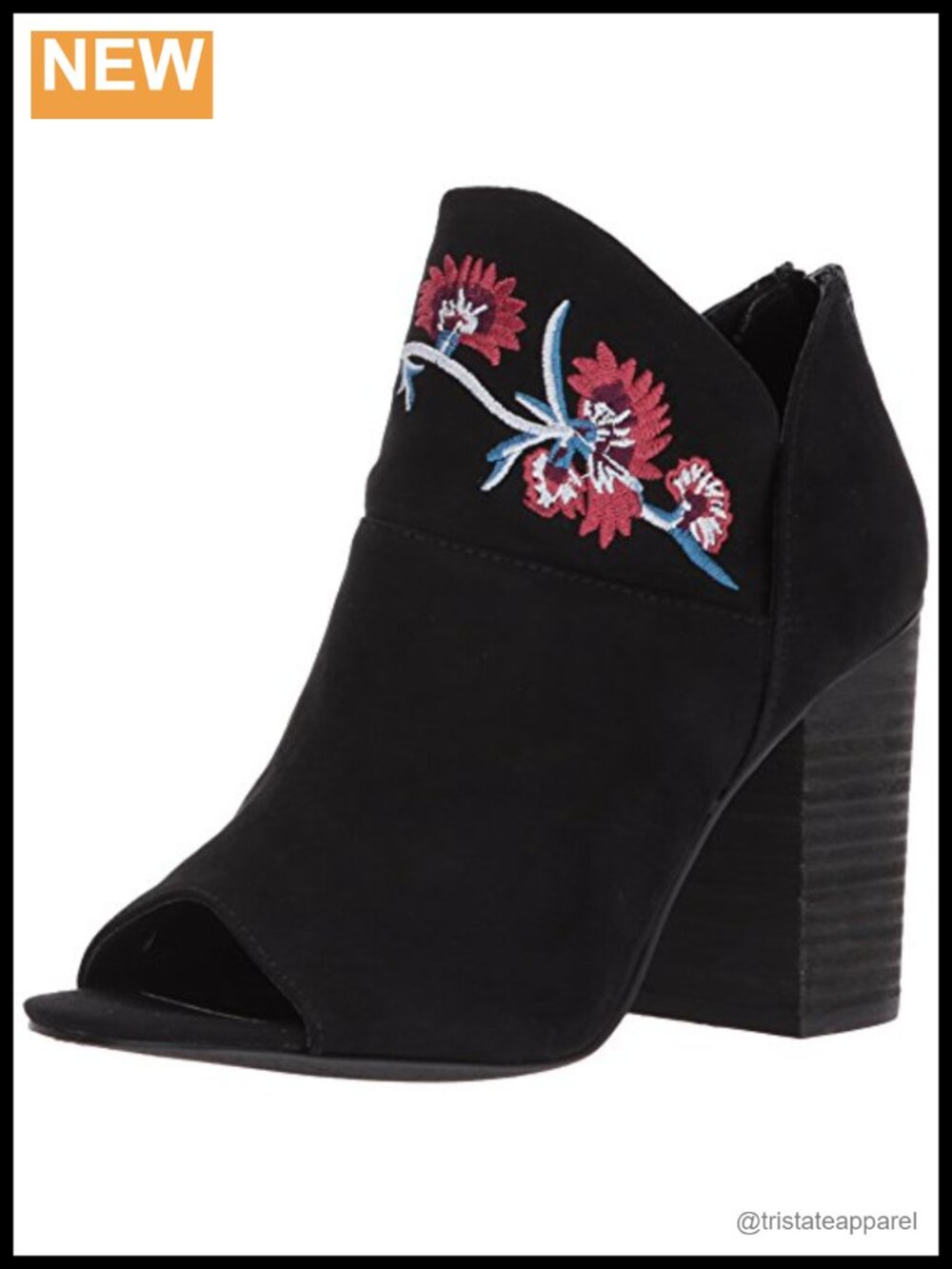 Embroidered Open Toe Block Heel Pump Pull-On 3.5 Inch